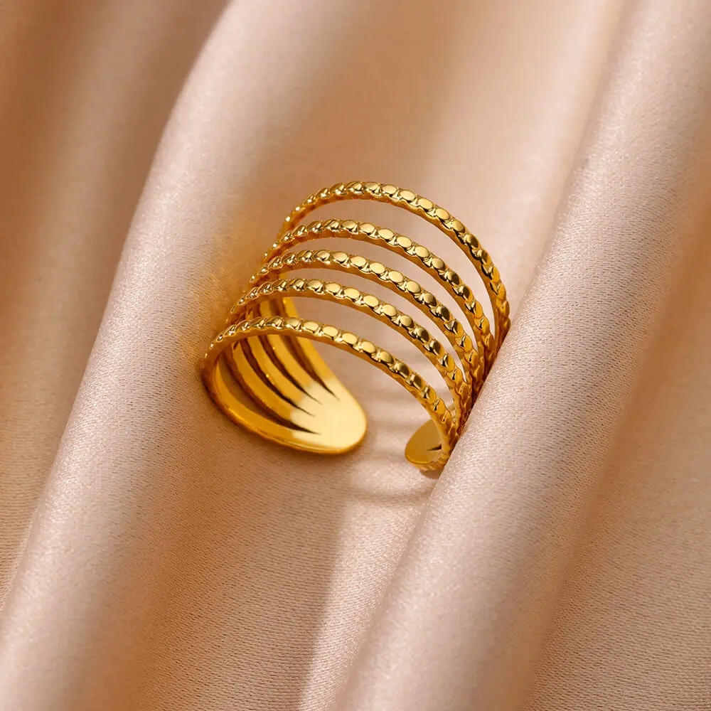 Stainless Steel Chunky Wide Rings For Women Vintage Gold Color Geometric Open Finger Ring Fashion Minimalist Jewelry Gift Femme