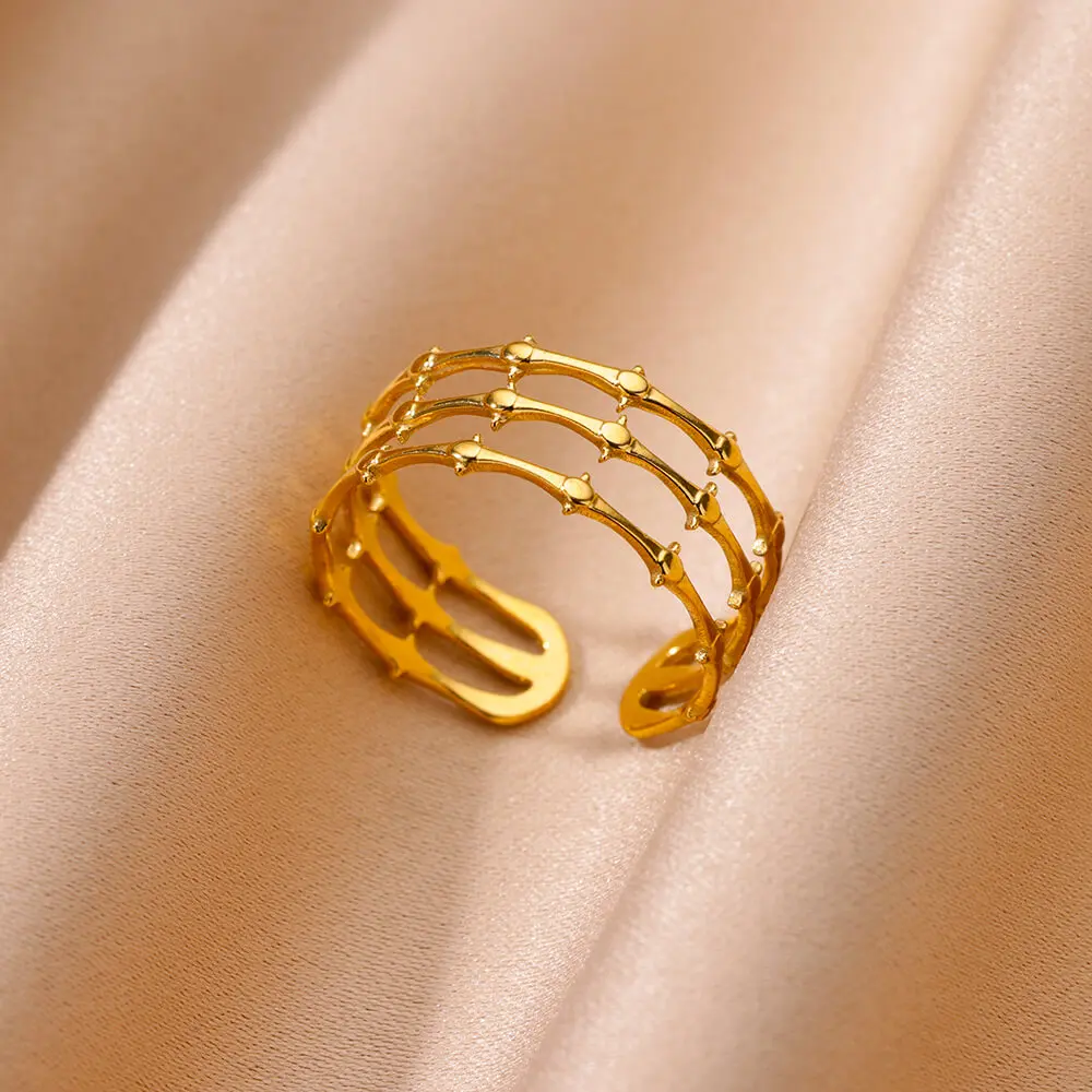 Stainless Steel Chunky Wide Rings For Women Vintage Gold Color Geometric Open Finger Ring Fashion Minimalist Jewelry Gift Femme