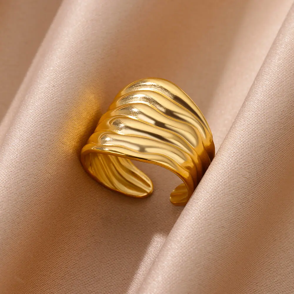 Stainless Steel Chunky Wide Rings For Women Vintage Gold Color Geometric Open Finger Ring Fashion Minimalist Jewelry Gift Femme