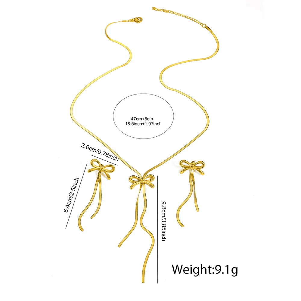 DGIDDK Stainless Steel Necklace French Atmosphere Delicate Bow Tassel Collar Chain For Women Jewelry Daily Match Birthday Gift