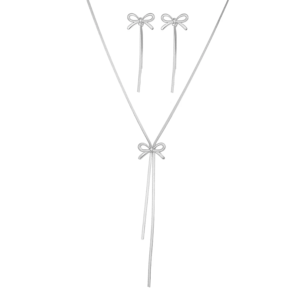 DGIDDK Stainless Steel Necklace French Atmosphere Delicate Bow Tassel Collar Chain For Women Jewelry Daily Match Birthday Gift