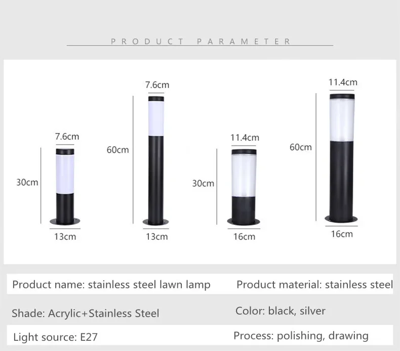 Cylindrical Modern Outdoor Circular Stainless Steel Lighting Equipment Courtyard Garden Community Lawn Lights