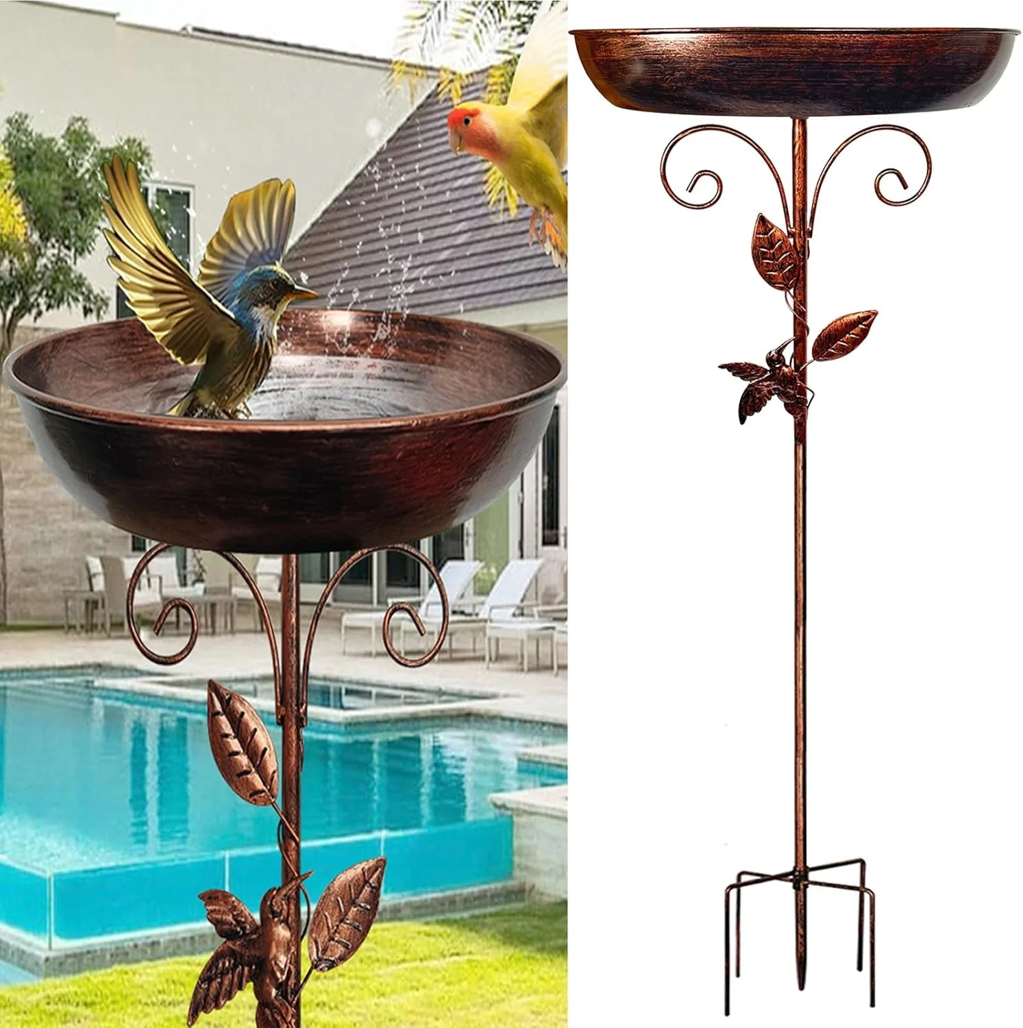 Garden Birdbath Sturdy Iron Outdoor Bird Bath for Outside Vintage Standing Birdbath Bowl for Outdoor Garden Patio Yard