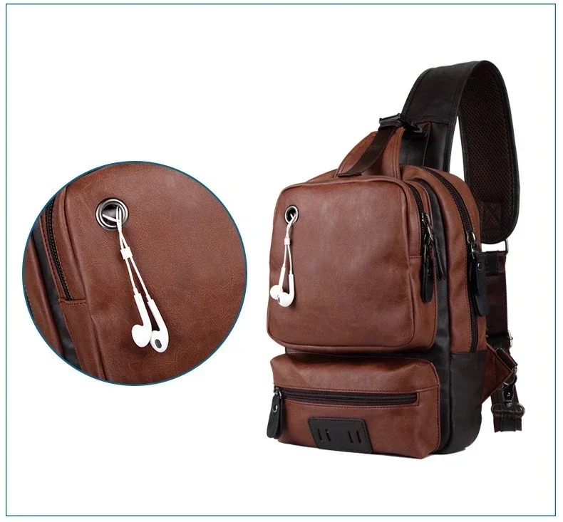 Vintage PU Leather Men Chest Backbag Casual Fashion Male Messenger Bags Back Pack Crossbody Bags Small Sling Single Shoulder Bag