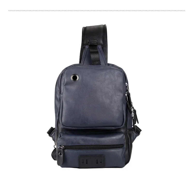 Vintage PU Leather Men Chest Backbag Casual Fashion Male Messenger Bags Back Pack Crossbody Bags Small Sling Single Shoulder Bag