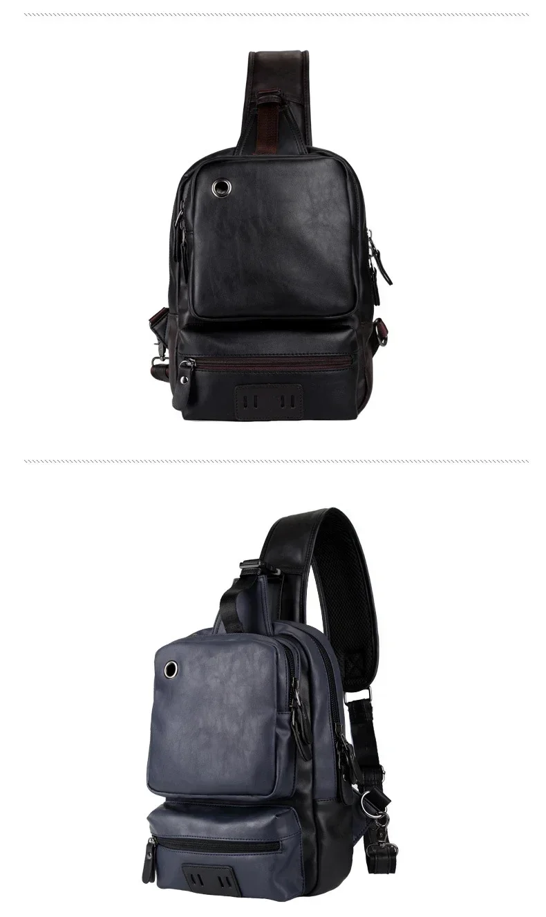 Vintage PU Leather Men Chest Backbag Casual Fashion Male Messenger Bags Back Pack Crossbody Bags Small Sling Single Shoulder Bag
