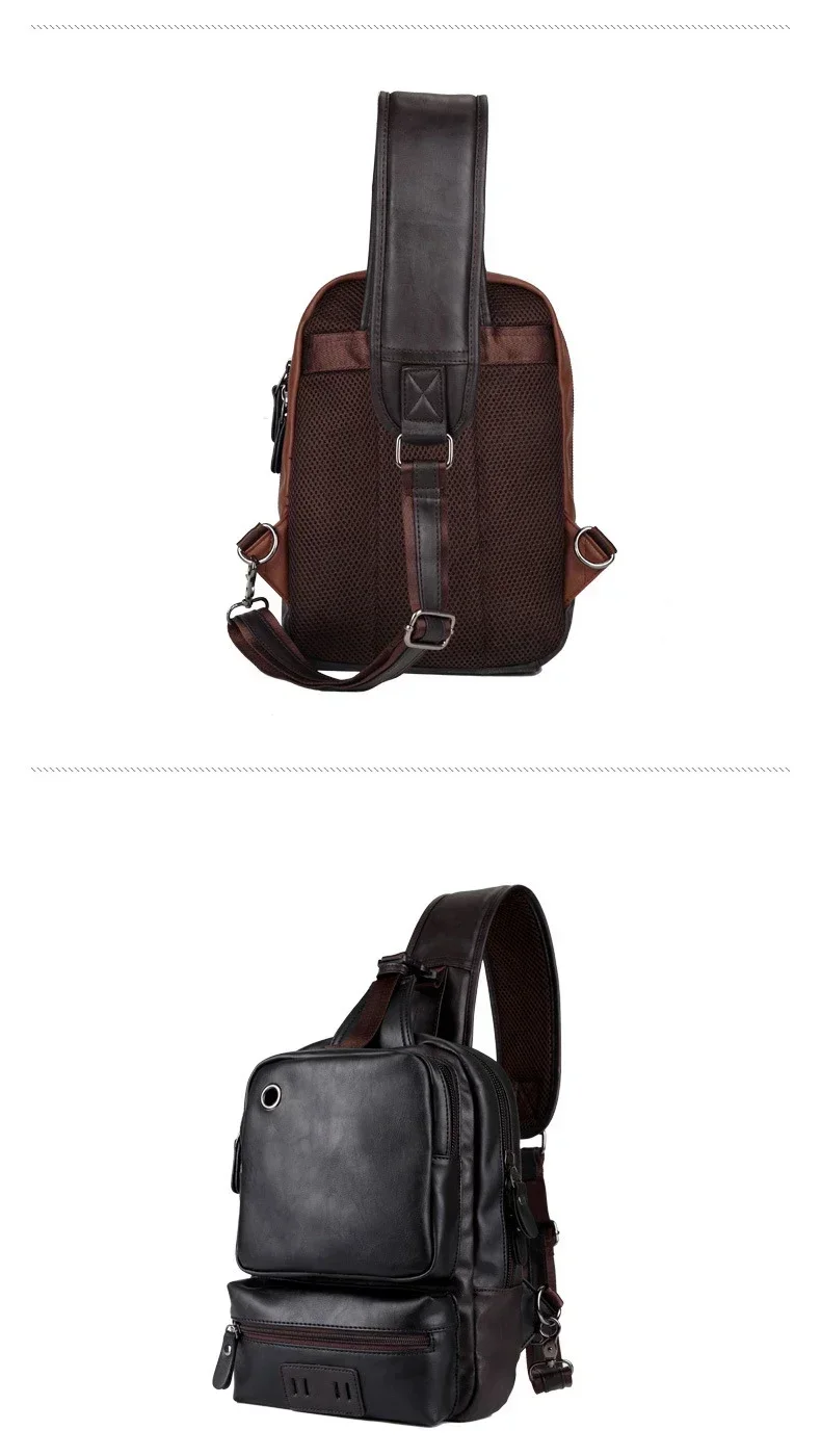 Vintage PU Leather Men Chest Backbag Casual Fashion Male Messenger Bags Back Pack Crossbody Bags Small Sling Single Shoulder Bag