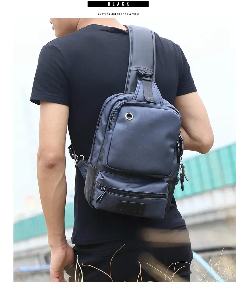Vintage PU Leather Men Chest Backbag Casual Fashion Male Messenger Bags Back Pack Crossbody Bags Small Sling Single Shoulder Bag