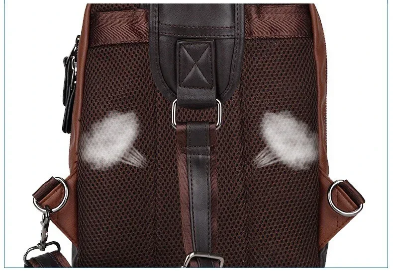 Vintage PU Leather Men Chest Backbag Casual Fashion Male Messenger Bags Back Pack Crossbody Bags Small Sling Single Shoulder Bag