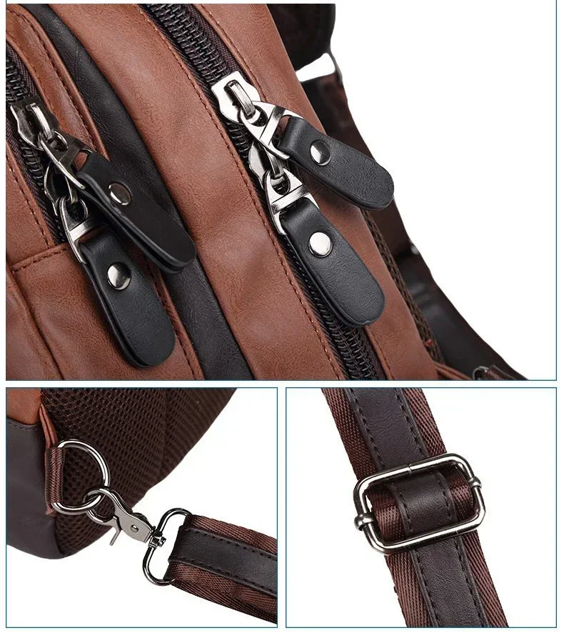 Vintage PU Leather Men Chest Backbag Casual Fashion Male Messenger Bags Back Pack Crossbody Bags Small Sling Single Shoulder Bag