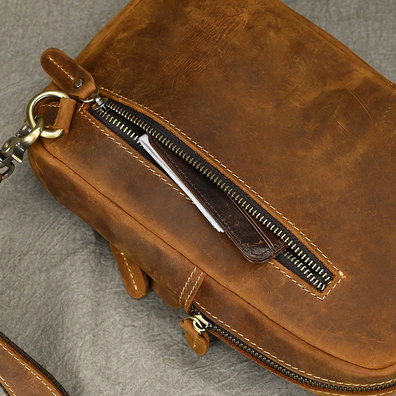 New Fashion Men's Chest Bag Single Shoulder Bagpack Bag Crossbody Chest Pack Vintage Style Male Travel Bags Genuine Leather Hot