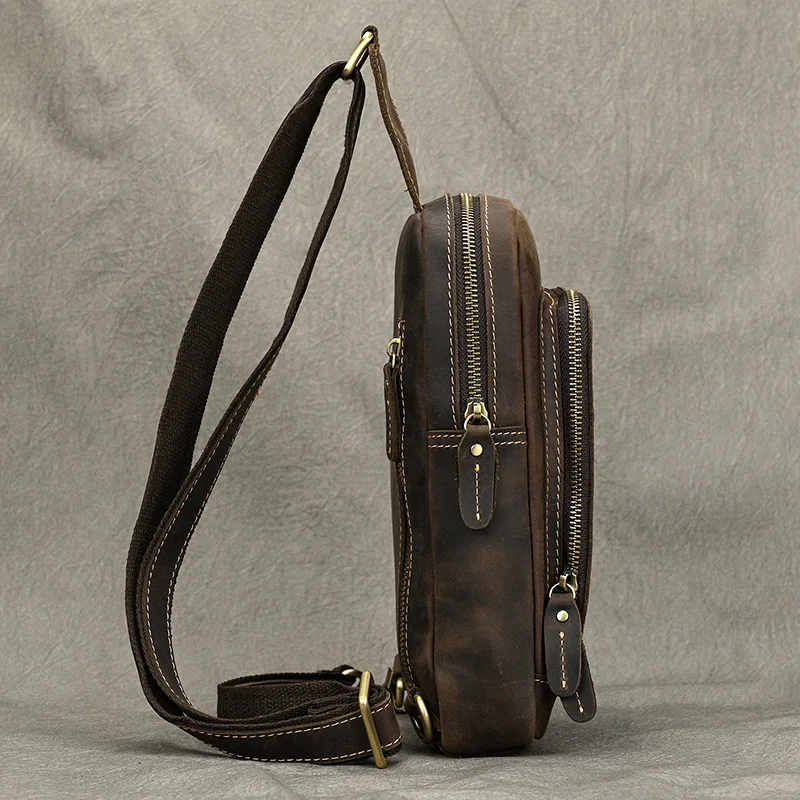 New Fashion Men's Chest Bag Single Shoulder Bagpack Bag Crossbody Chest Pack Vintage Style Male Travel Bags Genuine Leather Hot