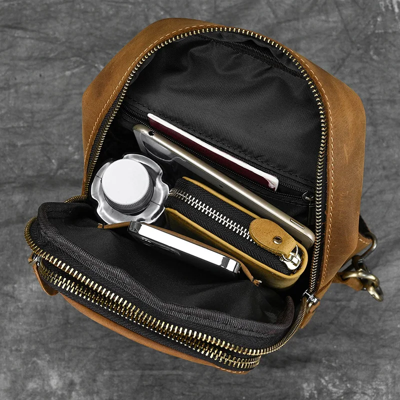 New Fashion Men's Chest Bag Single Shoulder Bagpack Bag Crossbody Chest Pack Vintage Style Male Travel Bags Genuine Leather Hot