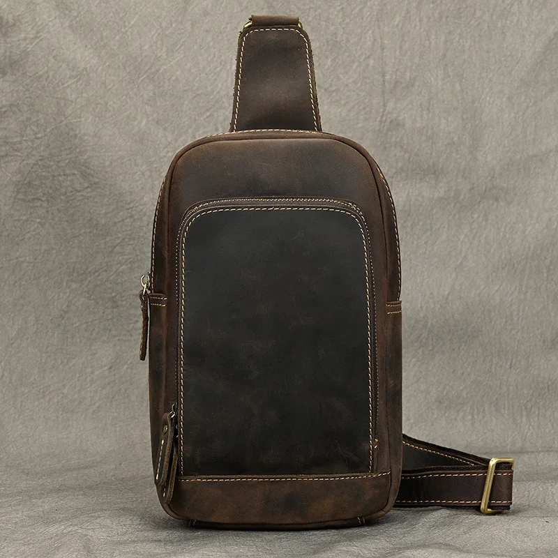 New Fashion Men's Chest Bag Single Shoulder Bagpack Bag Crossbody Chest Pack Vintage Style Male Travel Bags Genuine Leather Hot