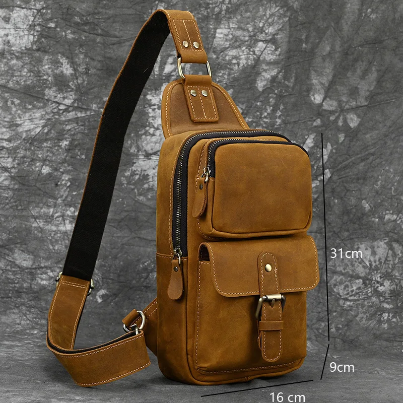 New Fashion Men's Chest Bag Single Shoulder Bagpack Bag Crossbody Chest Pack Vintage Style Male Travel Bags Genuine Leather Hot