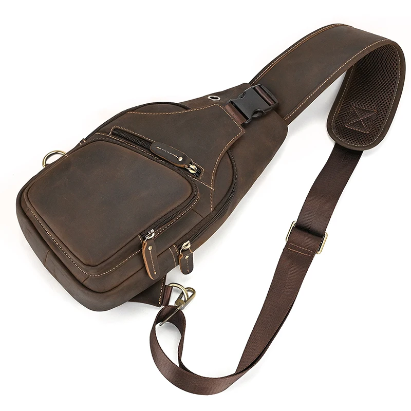 New Fashion Men's Chest Bag Single Shoulder Bagpack Bag Crossbody Chest Pack Vintage Style Male Travel Bags Genuine Leather Hot