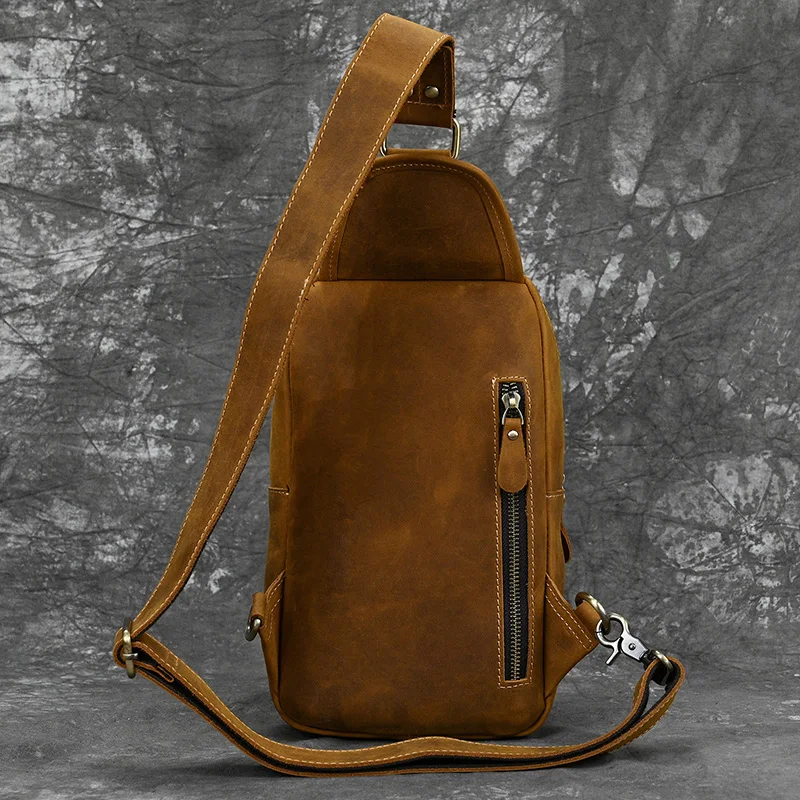 New Fashion Men's Chest Bag Single Shoulder Bagpack Bag Crossbody Chest Pack Vintage Style Male Travel Bags Genuine Leather Hot
