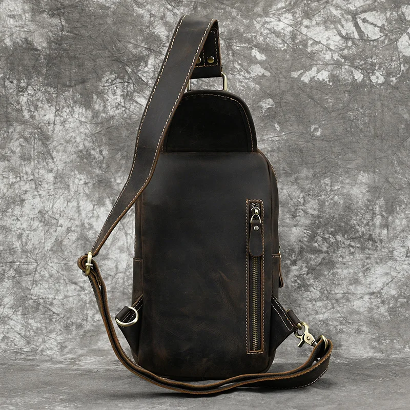 New Fashion Men's Chest Bag Single Shoulder Bagpack Bag Crossbody Chest Pack Vintage Style Male Travel Bags Genuine Leather Hot