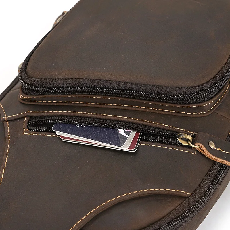 New Fashion Men's Chest Bag Single Shoulder Bagpack Bag Crossbody Chest Pack Vintage Style Male Travel Bags Genuine Leather Hot