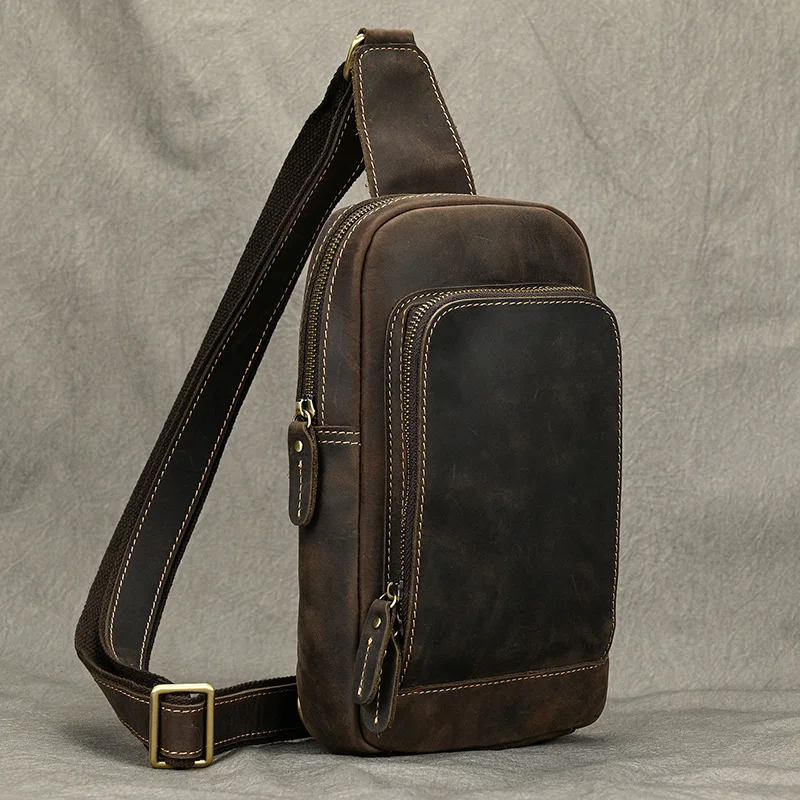 New Fashion Men's Chest Bag Single Shoulder Bagpack Bag Crossbody Chest Pack Vintage Style Male Travel Bags Genuine Leather Hot
