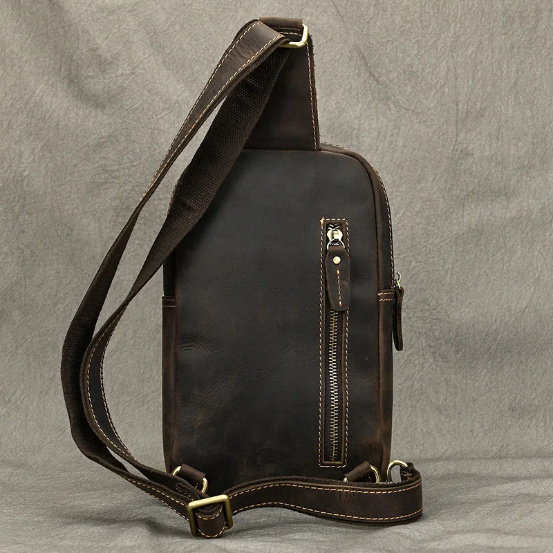 New Fashion Men's Chest Bag Single Shoulder Bagpack Bag Crossbody Chest Pack Vintage Style Male Travel Bags Genuine Leather Hot
