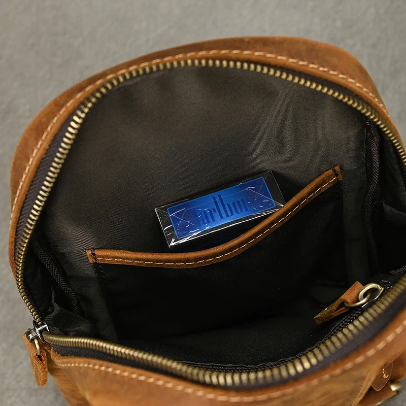 New Fashion Men's Chest Bag Single Shoulder Bagpack Bag Crossbody Chest Pack Vintage Style Male Travel Bags Genuine Leather Hot
