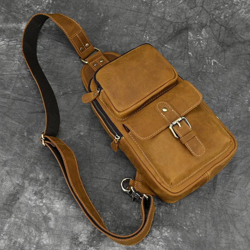 New Fashion Men's Chest Bag Single Shoulder Bagpack Bag Crossbody Chest Pack Vintage Style Male Travel Bags Genuine Leather Hot