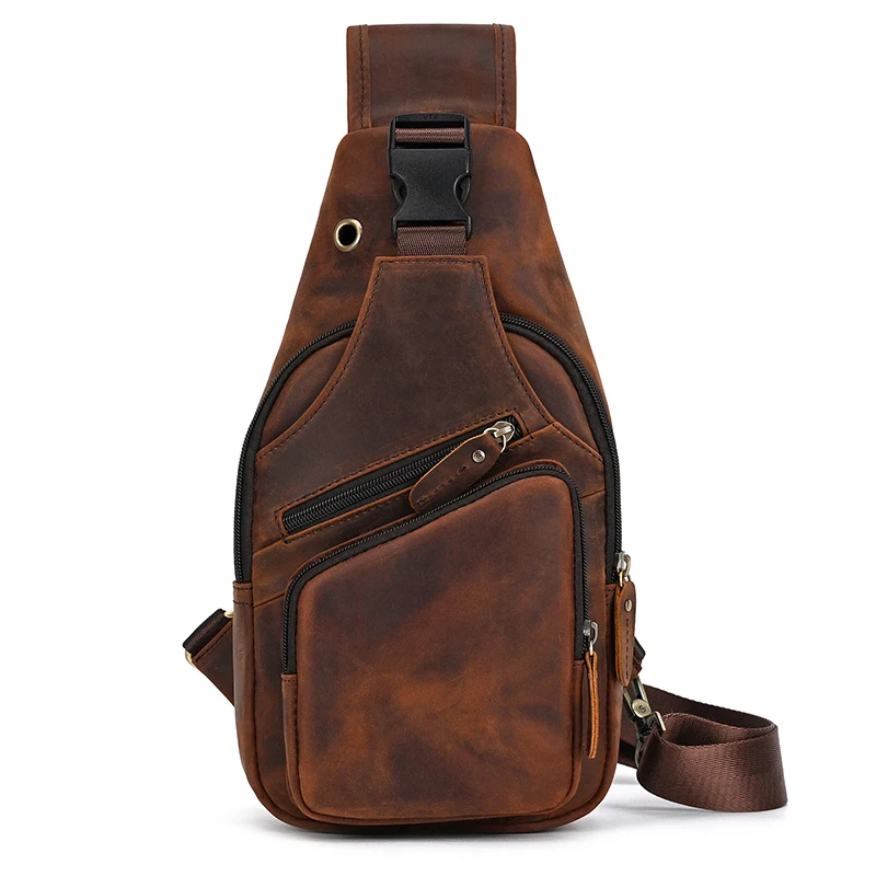 New Fashion Men's Chest Bag Single Shoulder Bagpack Bag Crossbody Chest Pack Vintage Style Male Travel Bags Genuine Leather Hot