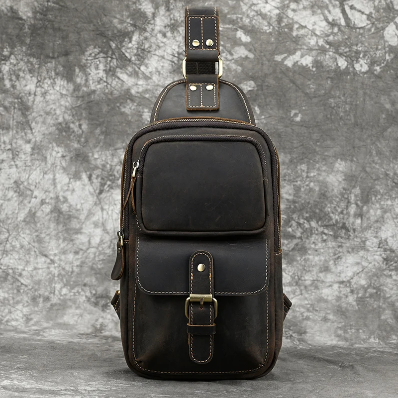 New Fashion Men's Chest Bag Single Shoulder Bagpack Bag Crossbody Chest Pack Vintage Style Male Travel Bags Genuine Leather Hot