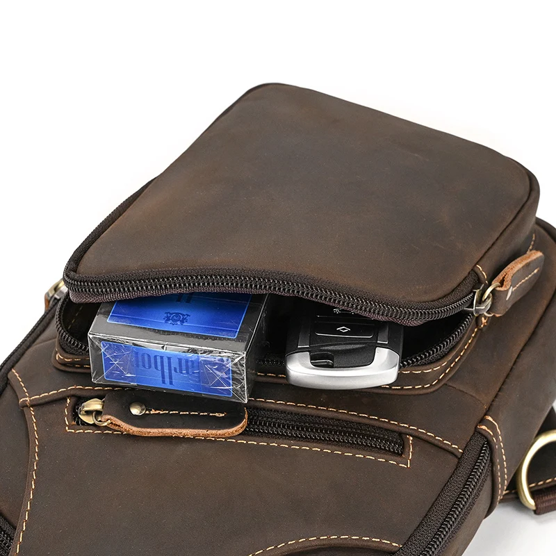 New Fashion Men's Chest Bag Single Shoulder Bagpack Bag Crossbody Chest Pack Vintage Style Male Travel Bags Genuine Leather Hot