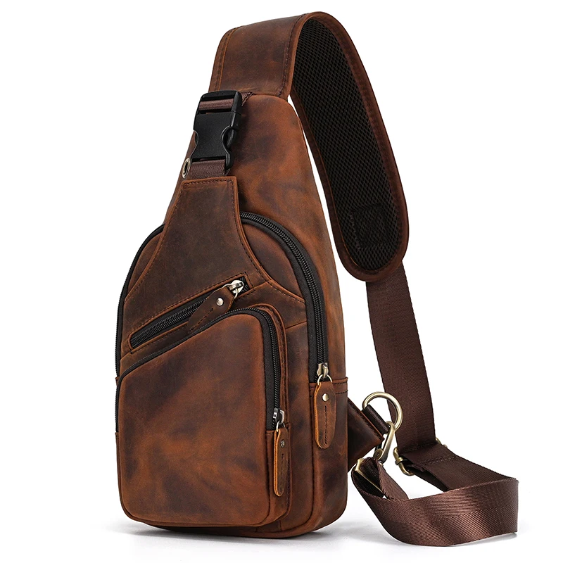 New Fashion Men's Chest Bag Single Shoulder Bagpack Bag Crossbody Chest Pack Vintage Style Male Travel Bags Genuine Leather Hot