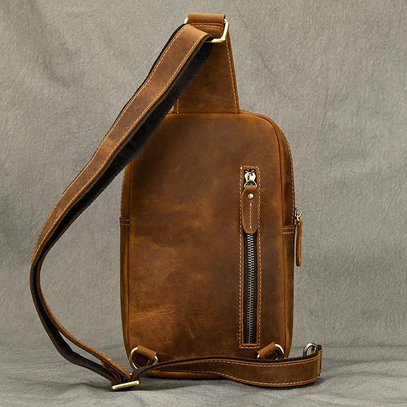 New Fashion Men's Chest Bag Single Shoulder Bagpack Bag Crossbody Chest Pack Vintage Style Male Travel Bags Genuine Leather Hot