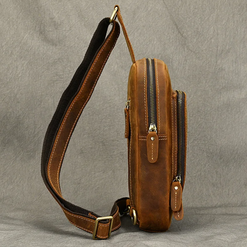 New Fashion Men's Chest Bag Single Shoulder Bagpack Bag Crossbody Chest Pack Vintage Style Male Travel Bags Genuine Leather Hot