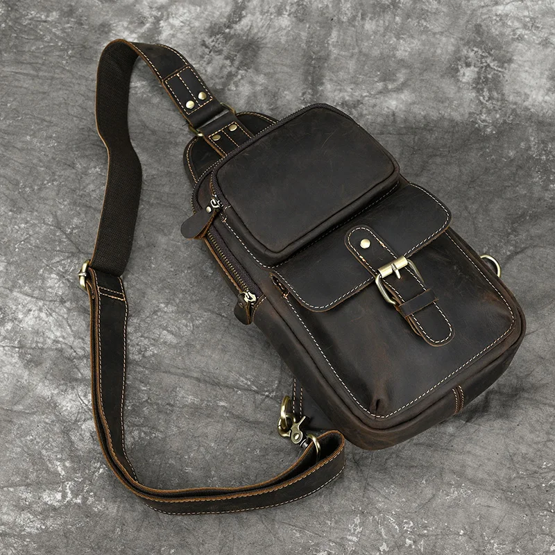 New Fashion Men's Chest Bag Single Shoulder Bagpack Bag Crossbody Chest Pack Vintage Style Male Travel Bags Genuine Leather Hot