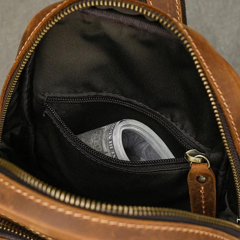 New Fashion Men's Chest Bag Single Shoulder Bagpack Bag Crossbody Chest Pack Vintage Style Male Travel Bags Genuine Leather Hot