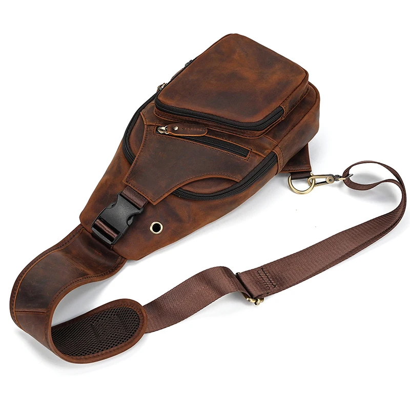 New Fashion Men's Chest Bag Single Shoulder Bagpack Bag Crossbody Chest Pack Vintage Style Male Travel Bags Genuine Leather Hot