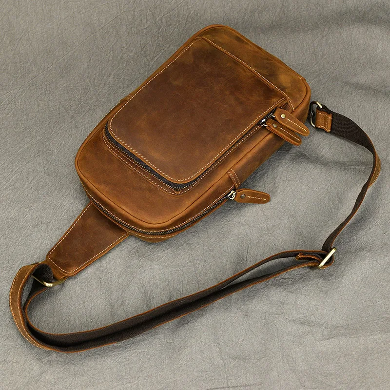 New Fashion Men's Chest Bag Single Shoulder Bagpack Bag Crossbody Chest Pack Vintage Style Male Travel Bags Genuine Leather Hot