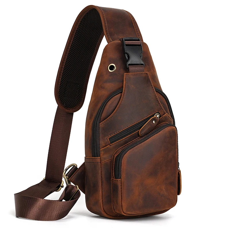 New Fashion Men's Chest Bag Single Shoulder Bagpack Bag Crossbody Chest Pack Vintage Style Male Travel Bags Genuine Leather Hot
