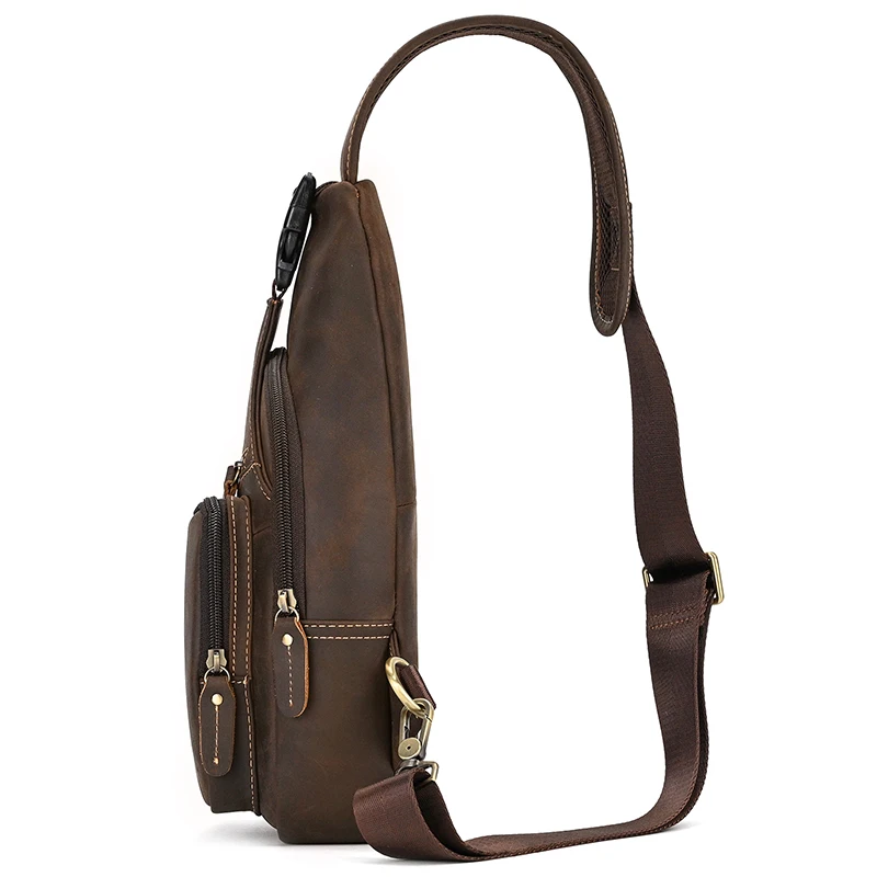 New Fashion Men's Chest Bag Single Shoulder Bagpack Bag Crossbody Chest Pack Vintage Style Male Travel Bags Genuine Leather Hot