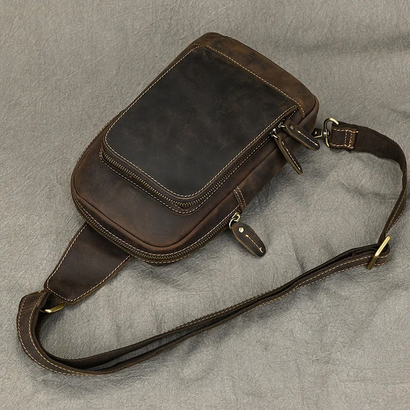 New Fashion Men's Chest Bag Single Shoulder Bagpack Bag Crossbody Chest Pack Vintage Style Male Travel Bags Genuine Leather Hot