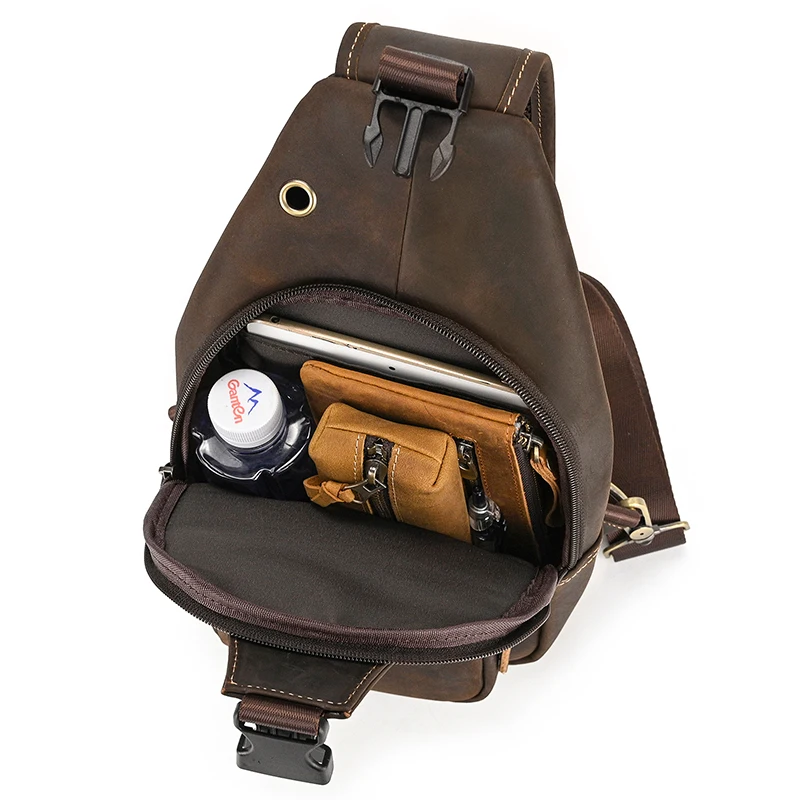New Fashion Men's Chest Bag Single Shoulder Bagpack Bag Crossbody Chest Pack Vintage Style Male Travel Bags Genuine Leather Hot