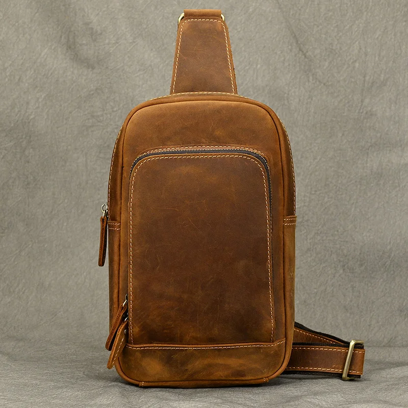 New Fashion Men's Chest Bag Single Shoulder Bagpack Bag Crossbody Chest Pack Vintage Style Male Travel Bags Genuine Leather Hot