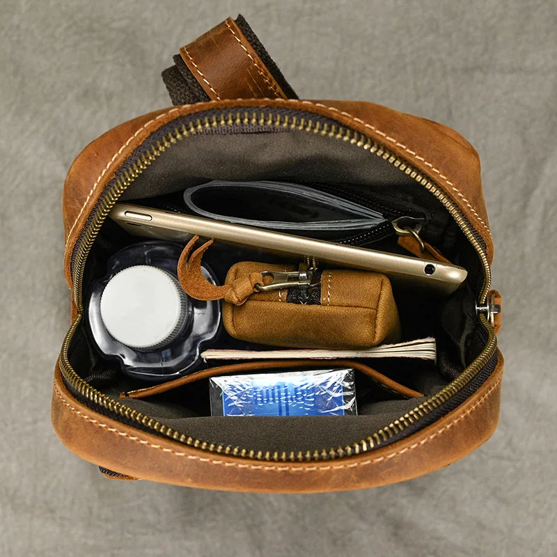 New Fashion Men's Chest Bag Single Shoulder Bagpack Bag Crossbody Chest Pack Vintage Style Male Travel Bags Genuine Leather Hot