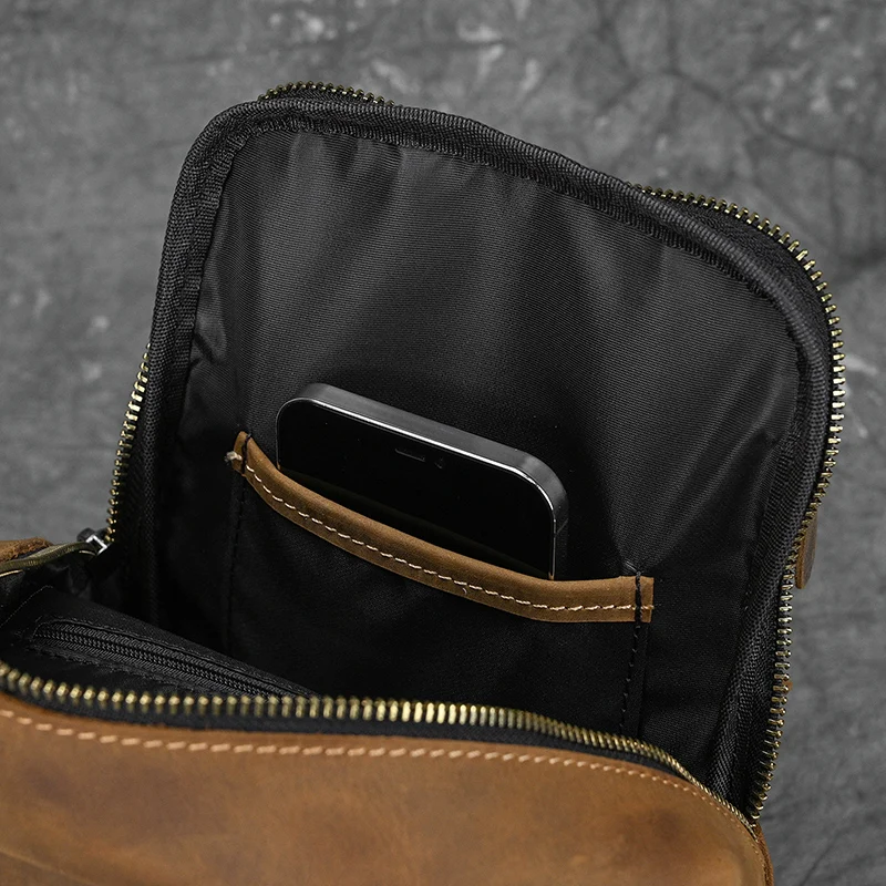 New Fashion Men's Chest Bag Single Shoulder Bagpack Bag Crossbody Chest Pack Vintage Style Male Travel Bags Genuine Leather Hot