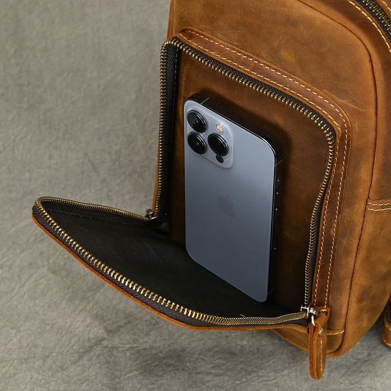 New Fashion Men's Chest Bag Single Shoulder Bagpack Bag Crossbody Chest Pack Vintage Style Male Travel Bags Genuine Leather Hot