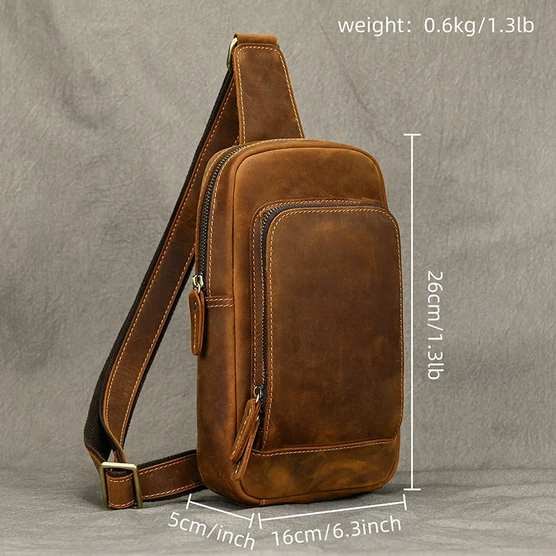 New Fashion Men's Chest Bag Single Shoulder Bagpack Bag Crossbody Chest Pack Vintage Style Male Travel Bags Genuine Leather Hot