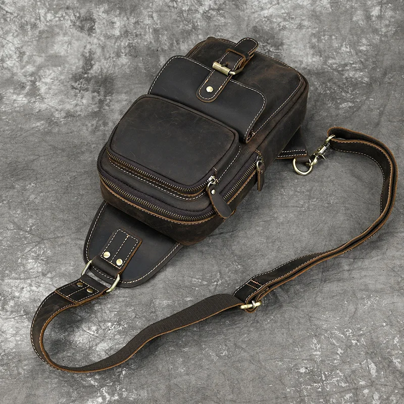 New Fashion Men's Chest Bag Single Shoulder Bagpack Bag Crossbody Chest Pack Vintage Style Male Travel Bags Genuine Leather Hot