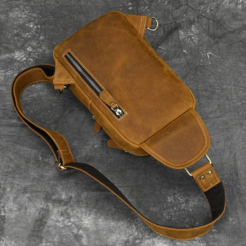 New Fashion Men's Chest Bag Single Shoulder Bagpack Bag Crossbody Chest Pack Vintage Style Male Travel Bags Genuine Leather Hot