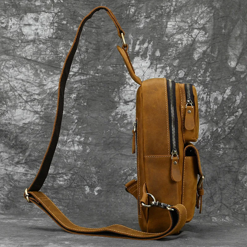 New Fashion Men's Chest Bag Single Shoulder Bagpack Bag Crossbody Chest Pack Vintage Style Male Travel Bags Genuine Leather Hot
