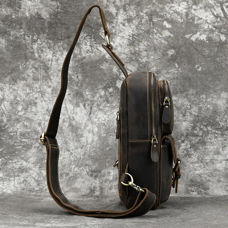 New Fashion Men's Chest Bag Single Shoulder Bagpack Bag Crossbody Chest Pack Vintage Style Male Travel Bags Genuine Leather Hot